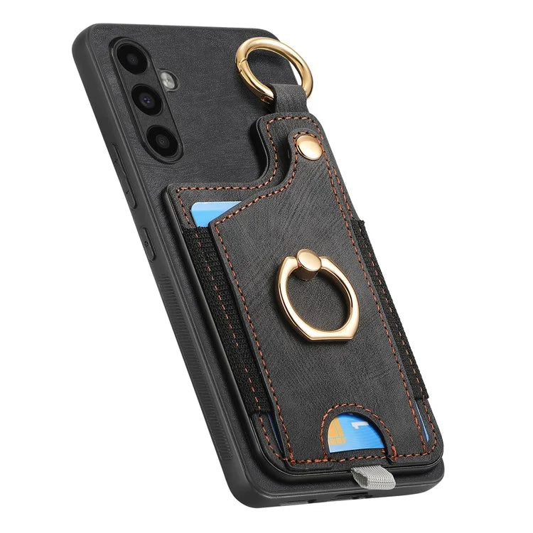 D6 For Samsung Galaxy A55 5G Case Card Holder Leather+TPU Phone Back Cover with Ring Kickstand