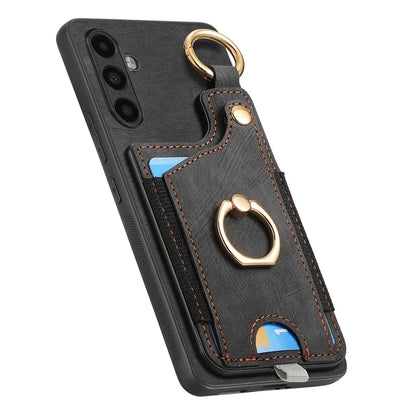 D6 For Samsung Galaxy A55 5G Case Card Holder Leather+TPU Phone Back Cover with Ring Kickstand