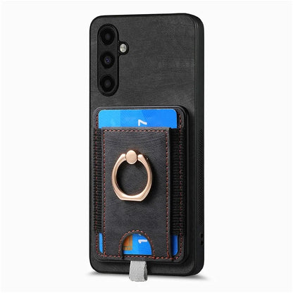 D7 For Samsung Galaxy M15 5G Magnetic Case Retro Detachable Card Holder Phone Shell
