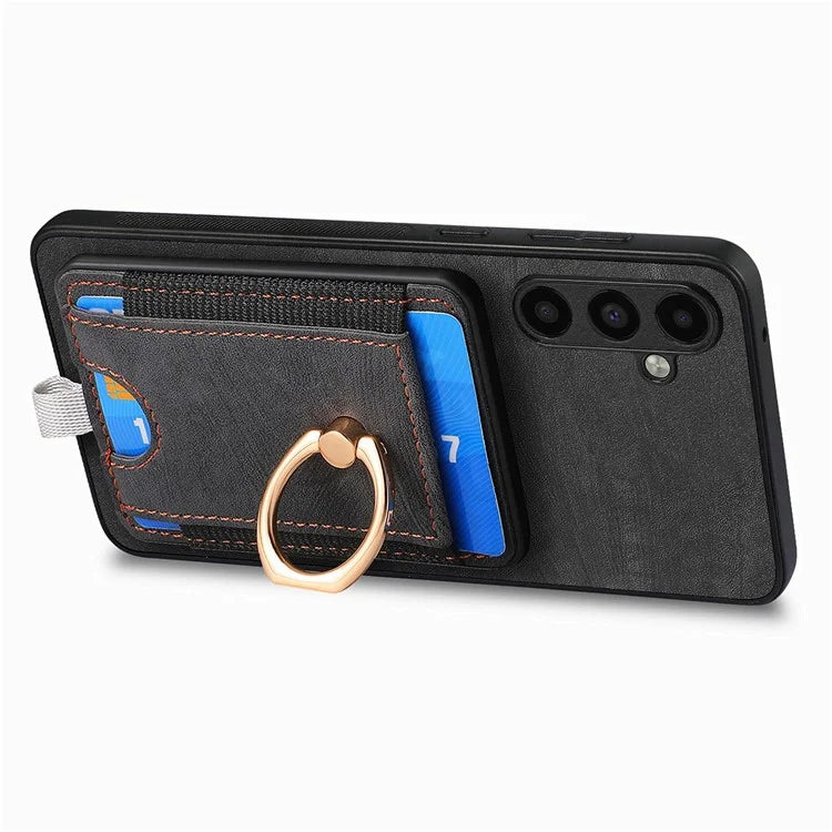D7 For Samsung Galaxy M15 5G Magnetic Case Retro Detachable Card Holder Phone Shell