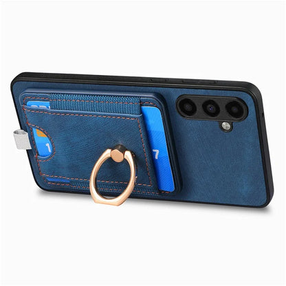 D7 For Samsung Galaxy M15 5G Magnetic Case Retro Detachable Card Holder Phone Shell