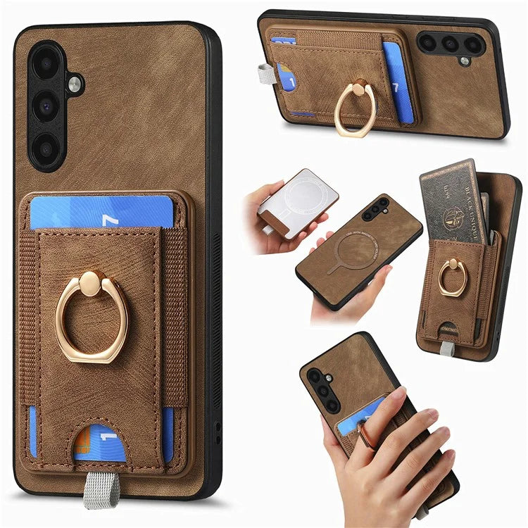 D7 For Samsung Galaxy M15 5G Magnetic Case Retro Detachable Card Holder Phone Shell