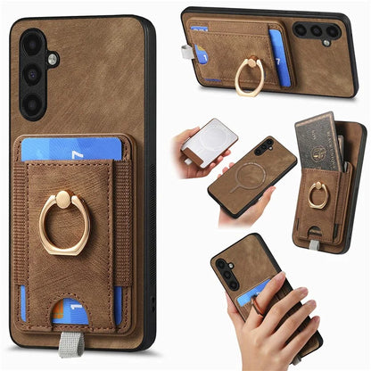 D7 For Samsung Galaxy M15 5G Magnetic Case Retro Detachable Card Holder Phone Shell
