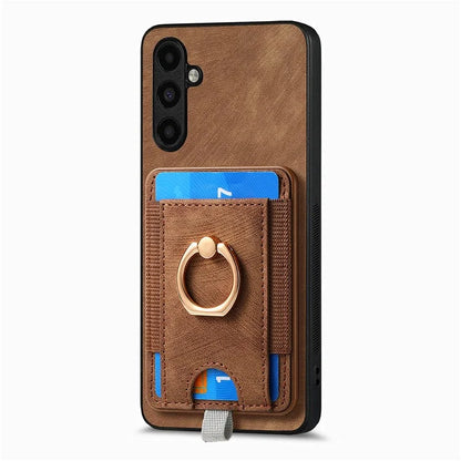 D7 For Samsung Galaxy M15 5G Magnetic Case Retro Detachable Card Holder Phone Shell