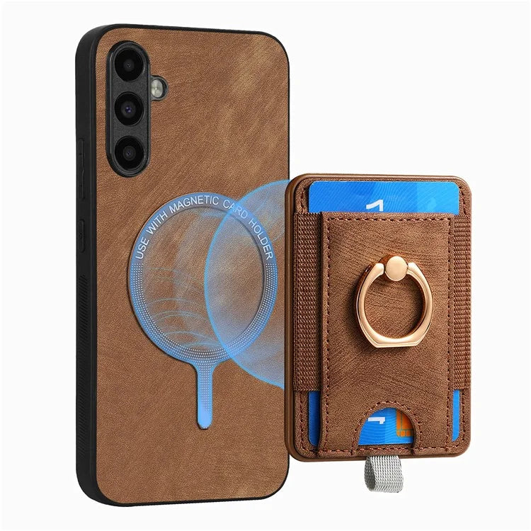 D7 For Samsung Galaxy M15 5G Magnetic Case Retro Detachable Card Holder Phone Shell