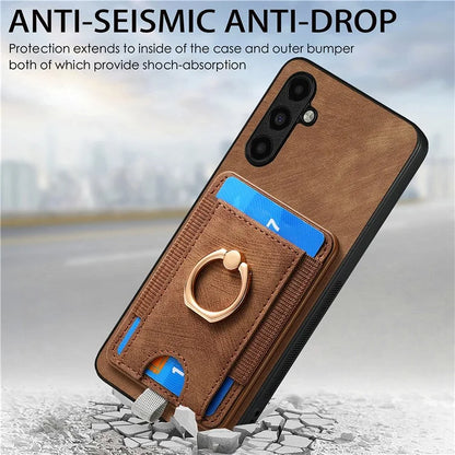 D7 For Samsung Galaxy M15 5G Magnetic Case Retro Detachable Card Holder Phone Shell