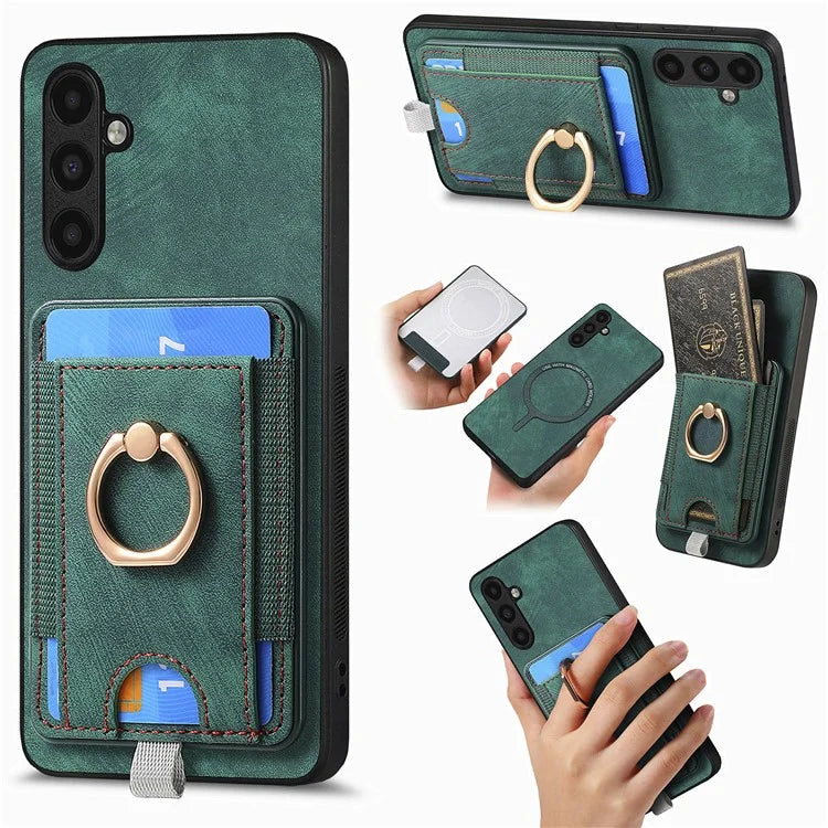 D7 For Samsung Galaxy M15 5G Magnetic Case Retro Detachable Card Holder Phone Shell