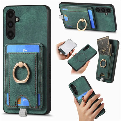 D7 For Samsung Galaxy M15 5G Magnetic Case Retro Detachable Card Holder Phone Shell