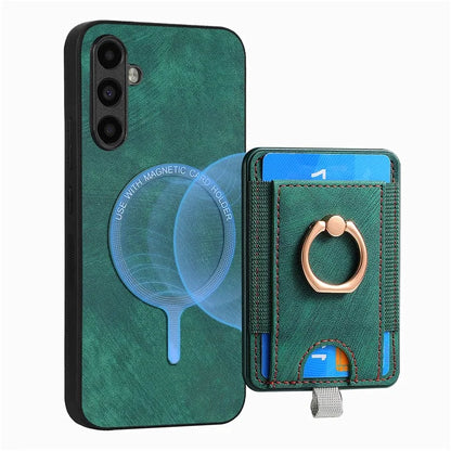 D7 For Samsung Galaxy M15 5G Magnetic Case Retro Detachable Card Holder Phone Shell