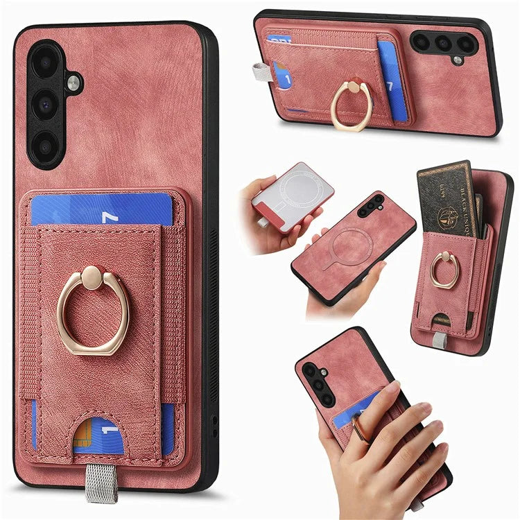 D7 For Samsung Galaxy M15 5G Magnetic Case Retro Detachable Card Holder Phone Shell