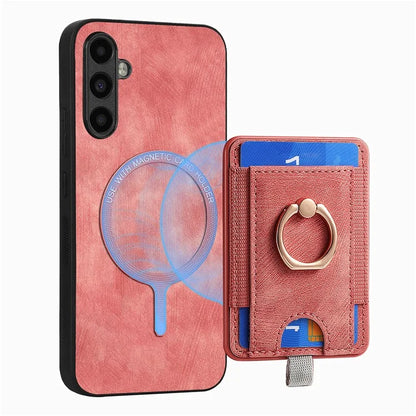 D7 For Samsung Galaxy M15 5G Magnetic Case Retro Detachable Card Holder Phone Shell