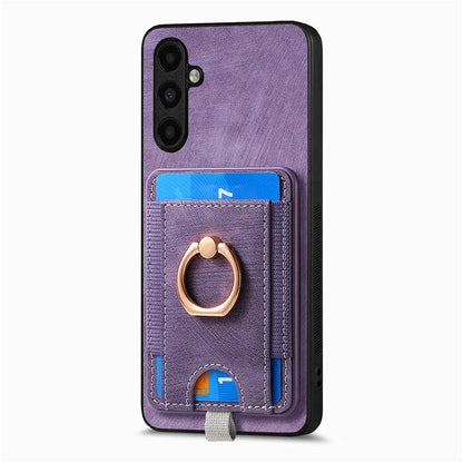D7 For Samsung Galaxy M15 5G Magnetic Case Retro Detachable Card Holder Phone Shell