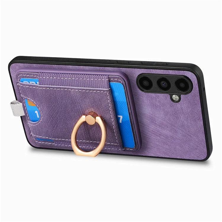 D7 For Samsung Galaxy M15 5G Magnetic Case Retro Detachable Card Holder Phone Shell
