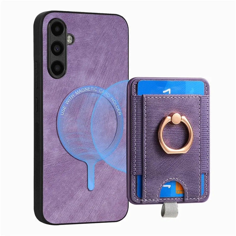 D7 For Samsung Galaxy M15 5G Magnetic Case Retro Detachable Card Holder Phone Shell