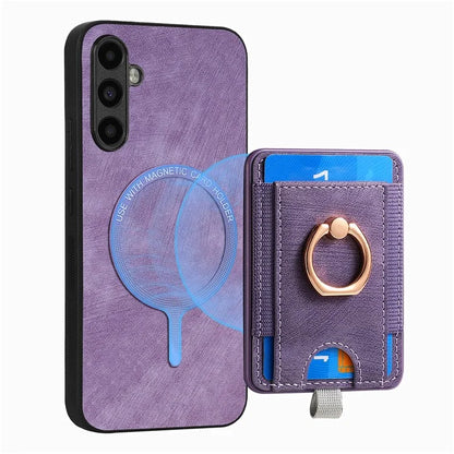 D7 For Samsung Galaxy M15 5G Magnetic Case Retro Detachable Card Holder Phone Shell