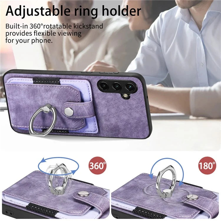 D2 For Samsung Galaxy M15 5G Case Ring Card Holder Kickstand Protective Cover