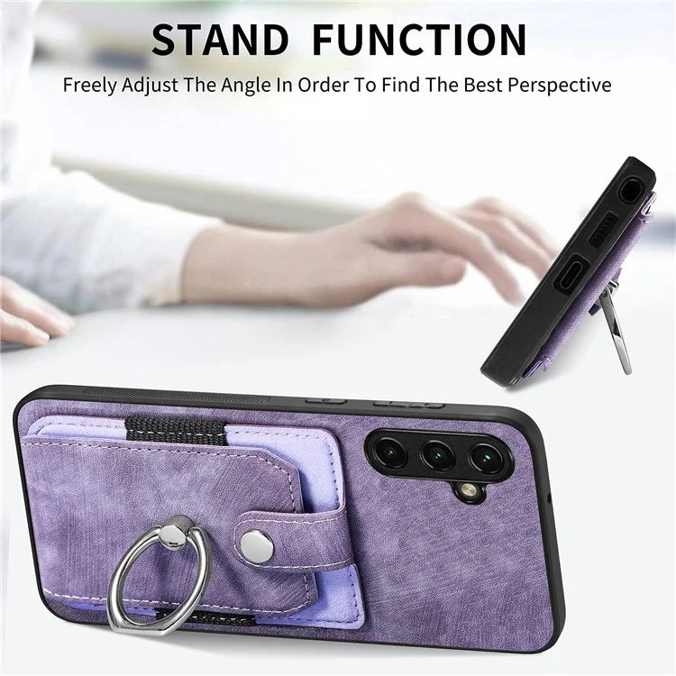 D2 For Samsung Galaxy M15 5G Case Ring Card Holder Kickstand Protective Cover