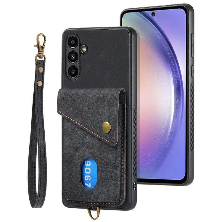 D1 For Samsung Galaxy M15 5G Retro Card Holder Case PU+TPU Phone Cover with Kickstand