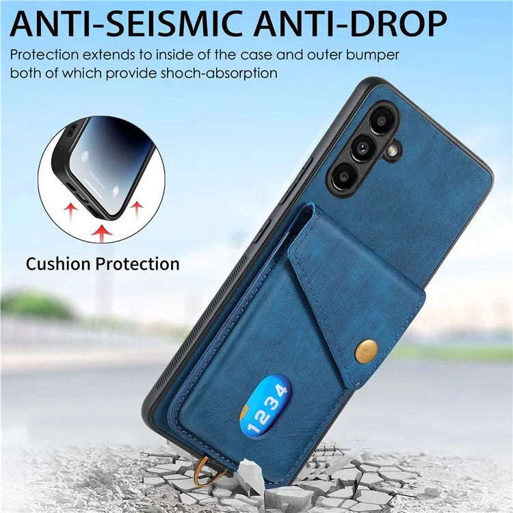 D1 For Samsung Galaxy M15 5G Retro Card Holder Case PU+TPU Phone Cover with Kickstand