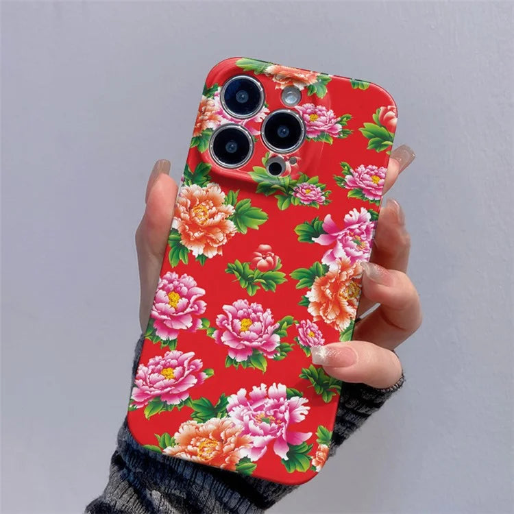 For iPhone 14 Pro Max Hard PC Case Chinese Northeast Flower Pattern Printing Phone Cover