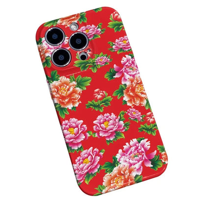 For iPhone 13 Pro Max 6.7 inch PC Case Chinese Elements Flower Pattern Protective Phone Cover