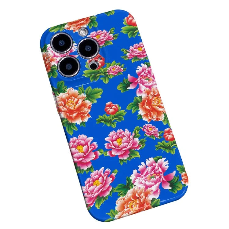 For iPhone 13 Pro Max 6.7 inch PC Case Chinese Elements Flower Pattern Protective Phone Cover