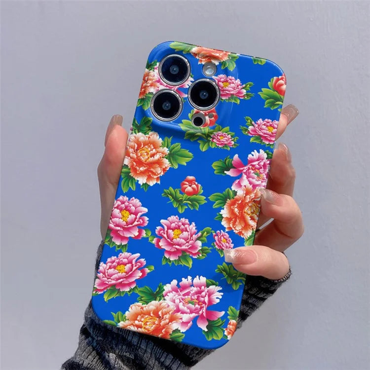 For iPhone 13 Pro Max 6.7 inch PC Case Chinese Elements Flower Pattern Protective Phone Cover