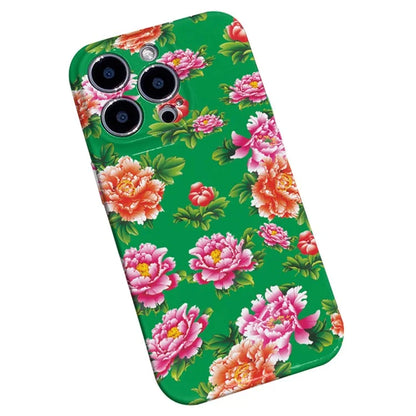 For iPhone 13 Pro Max 6.7 inch PC Case Chinese Elements Flower Pattern Protective Phone Cover