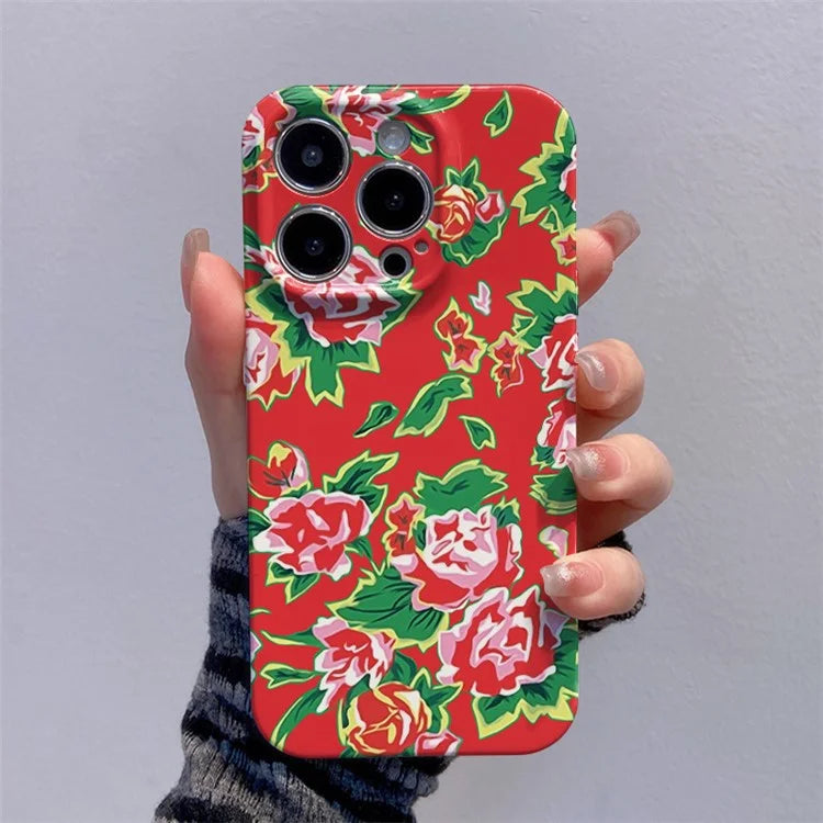 For iPhone 13 Pro Max 6.7 inch PC Case Chinese Elements Flower Pattern Protective Phone Cover