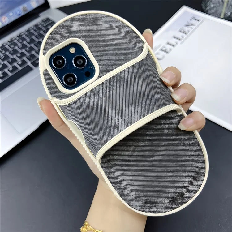 For iPhone 12 Pro Max Kickstand Case Denim Slipper Design Mirror Function TPU Phone Cover
