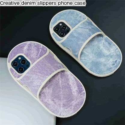 For iPhone 12 Pro Max Kickstand Case Denim Slipper Design Mirror Function TPU Phone Cover