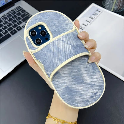 For iPhone 12 Pro Max Kickstand Case Denim Slipper Design Mirror Function TPU Phone Cover