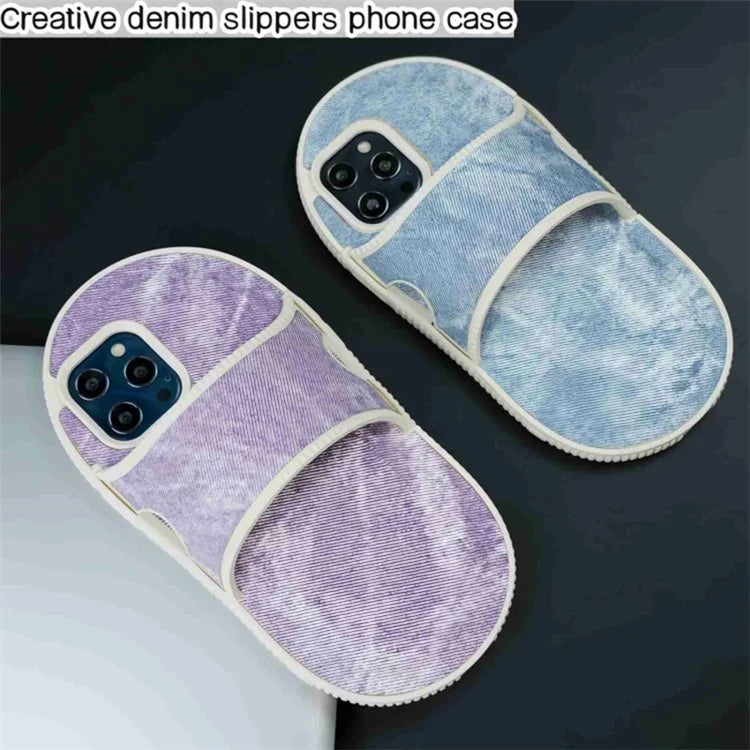 For iPhone 12 Pro Max Kickstand Case Denim Slipper Design Mirror Function TPU Phone Cover