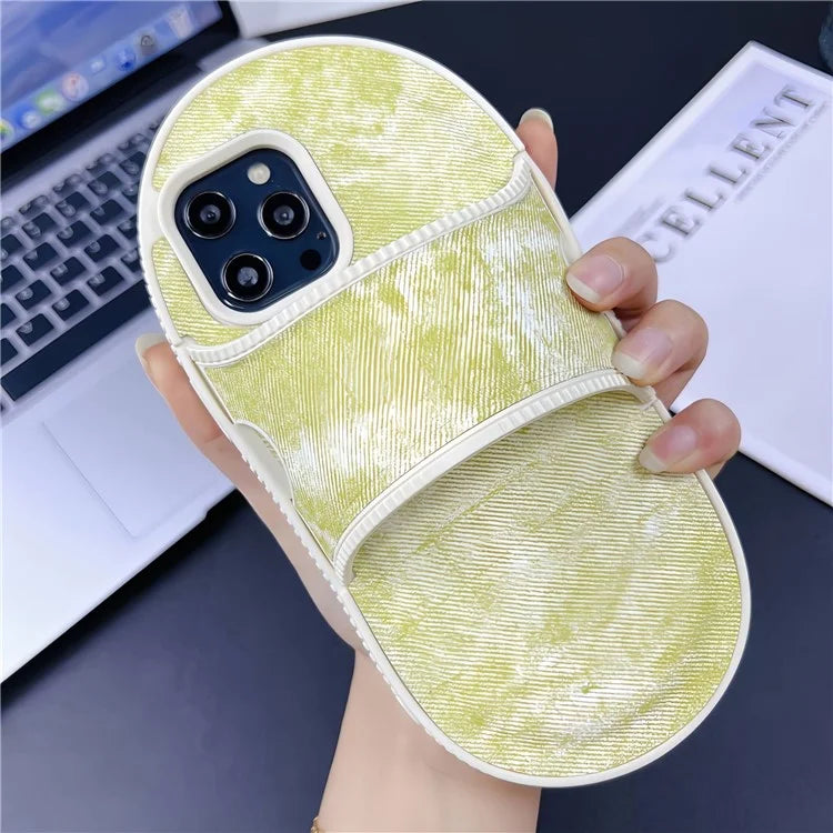 For iPhone 12 Pro Max Kickstand Case Denim Slipper Design Mirror Function TPU Phone Cover