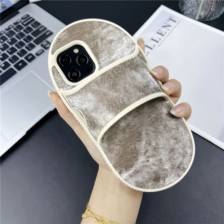 For iPhone 12 Pro Max Kickstand Case Denim Slipper Design Mirror Function TPU Phone Cover
