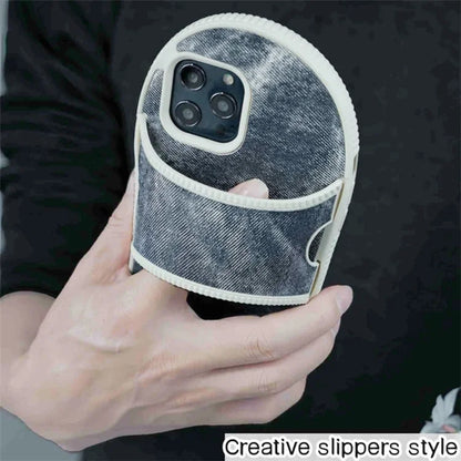 For iPhone 12 Pro Max Kickstand Case Denim Slipper Design Mirror Function TPU Phone Cover