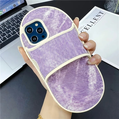 For iPhone 13 Pro Max Kickstand Case Denim Slipper Design TPU Phone Cover