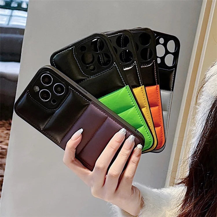 For iPhone 12 Pro Max Case Anti-Scratch Down Jacket PU Leather+TPU Phone Cover