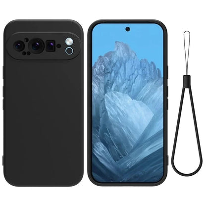 For Google Pixel 9 Pro XL Liquid Silicone Cell Phone Cases Drop-Proof Back Cover with Strap