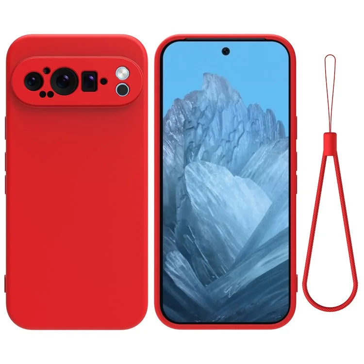 For Google Pixel 9 Pro XL Liquid Silicone Cell Phone Cases Drop-Proof Back Cover with Strap