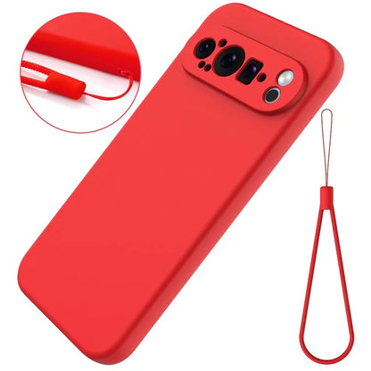 For Google Pixel 9 Pro XL Liquid Silicone Cell Phone Cases Drop-Proof Back Cover with Strap