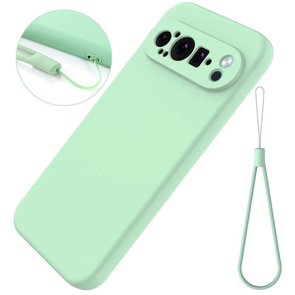 For Google Pixel 9 Pro XL Liquid Silicone Cell Phone Cases Drop-Proof Back Cover with Strap