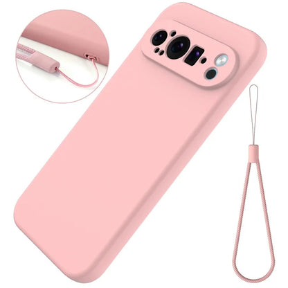 For Google Pixel 9 Pro XL Liquid Silicone Cell Phone Cases Drop-Proof Back Cover with Strap