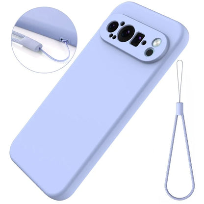 For Google Pixel 9 Pro XL Liquid Silicone Cell Phone Cases Drop-Proof Back Cover with Strap