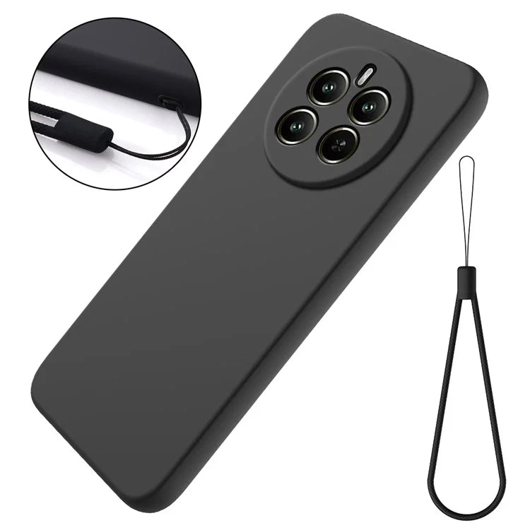 For Realme 12+ 5G Cell Phone Case Liquid Silicone Drop-proof Back Cover with Strap