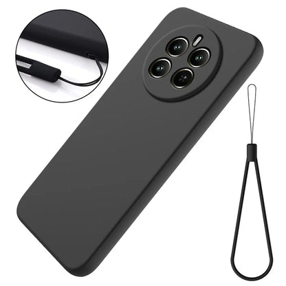 For Realme 12+ 5G Cell Phone Case Liquid Silicone Drop-proof Back Cover with Strap