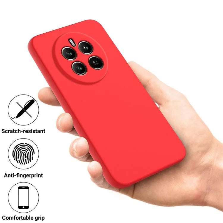 For Realme 12+ 5G Cell Phone Case Liquid Silicone Drop-proof Back Cover with Strap