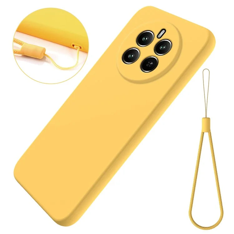 For Realme 12+ 5G Cell Phone Case Liquid Silicone Drop-proof Back Cover with Strap