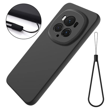 Back Case for Honor Magic6 Pro 5G Liquid Silicone Mobile Phone Cover with Strap