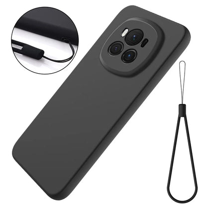 For Honor Magic6 5G Cell Phone Case Solid Color Liquid Silicone Anti-scratch Cover with Strap